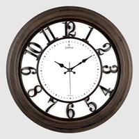 DUVAR SAATİ KAHVERENGİ AHŞAP GÖRÜNÜM İÇİ BEYAZ ÇERÇEVE 46CM KABARTMA RAKAMLI SELEFON KORUMALI AMERİKAN BRİSTOL KADRAN METAL AKREP/YELKOVAN/SANİYE AKAR