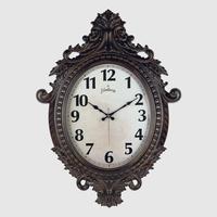 DUVAR SAATİ KAHVERENGİ ÇERÇEVE ÇAP:73cm x 54cm VİNTAGE TAÇLI EKSİTME DEKORATİF AMERİKAN BRİSTOL KADRAN AKAR SANİYELİ MEKANİZMA AKRİLİK BOYA ABS HAMMAD