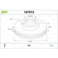 ÖN FREN DİSKİ HAVA KANALLI TOYOTA AVENSIS 1.6L 3ZZFE VVTi ZZT250 03-08 / 2.0L 1AZFSE AZT250 03-08 277 çap x 5 bijon - Takım disk fiyatıdır